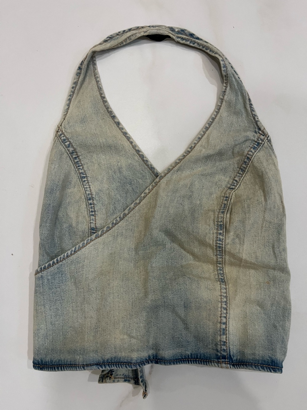Zara faded light Wash Denim Halter Wrap Top size small - Picture 2 of 4